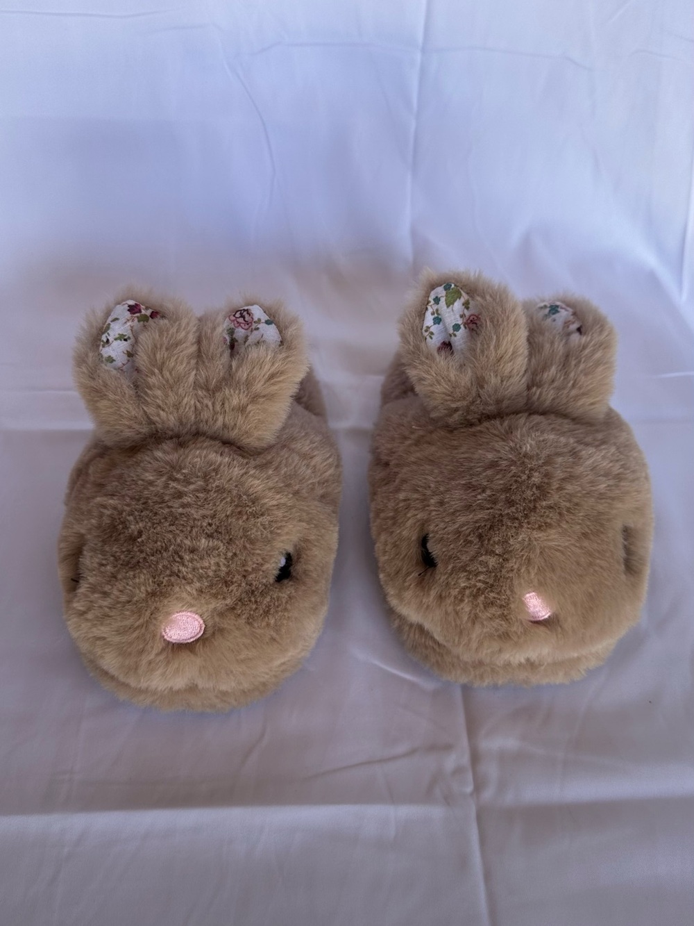 wonder nation Plush Bunny Slippers in Light Brown with Pink Nose